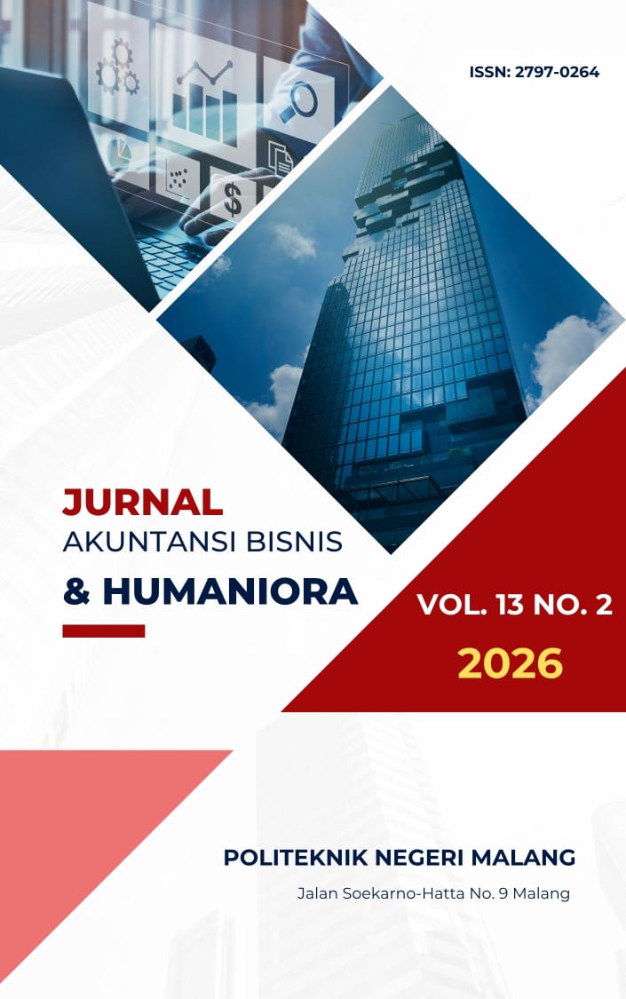 					View Vol. 13 No. 02 (2026): Jurnal Akuntansi Bisnis dan Humaniora
				
